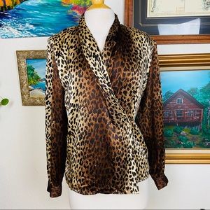 Vtg Jerri Sherman 100% Silk Animal Print Blouse, 8